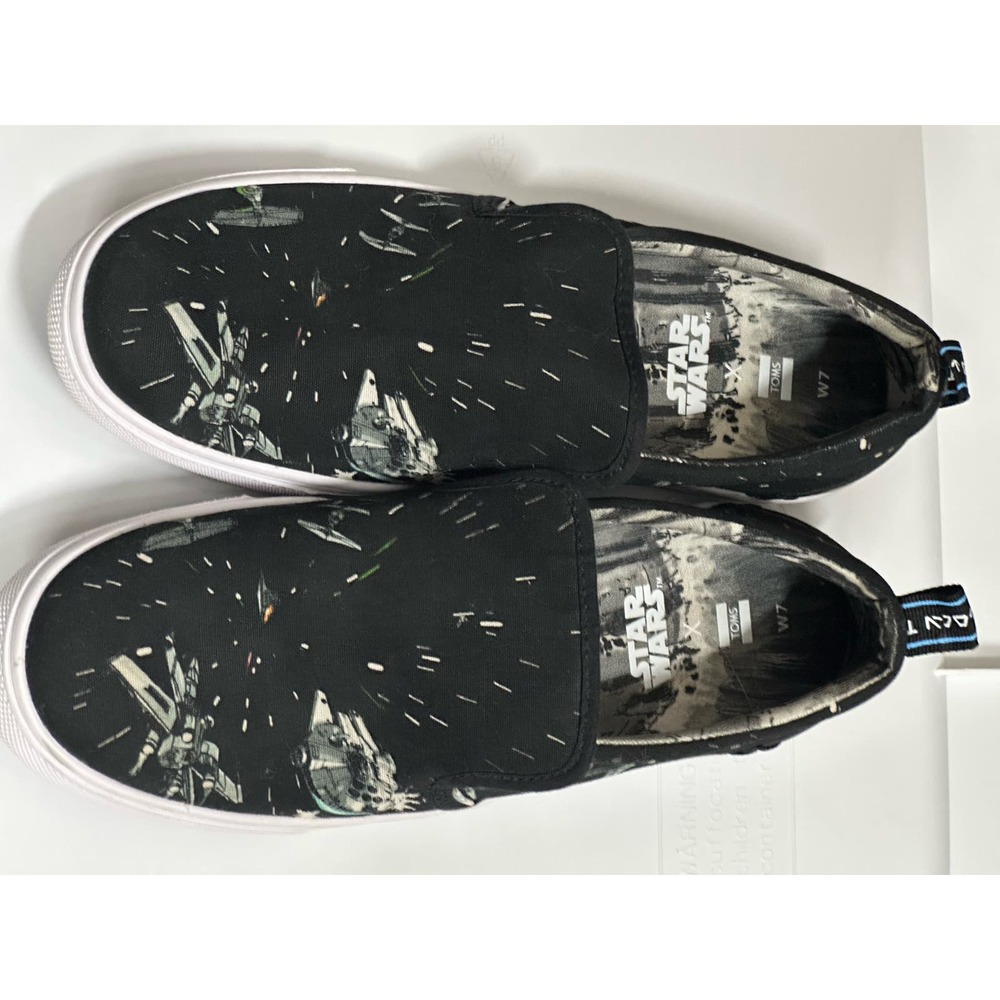 Toms Womens Travel Lite Star Wars Slip On Low Top Black Sneakers Shoes Size 7